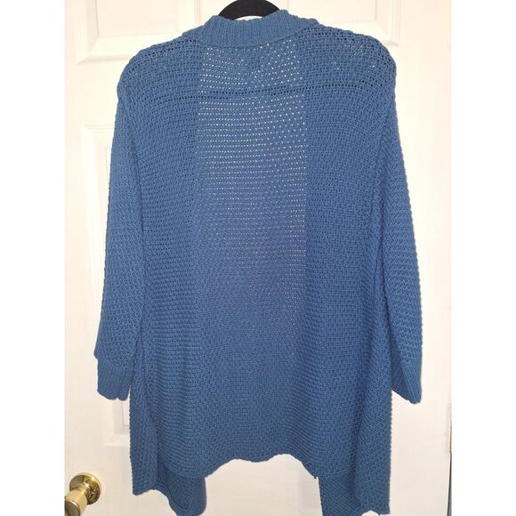 Chico's Open Front Cardigan Sweater Womans 3 US L Teal Chunky‎ Knit Boho Grama - Picture 5 of 7